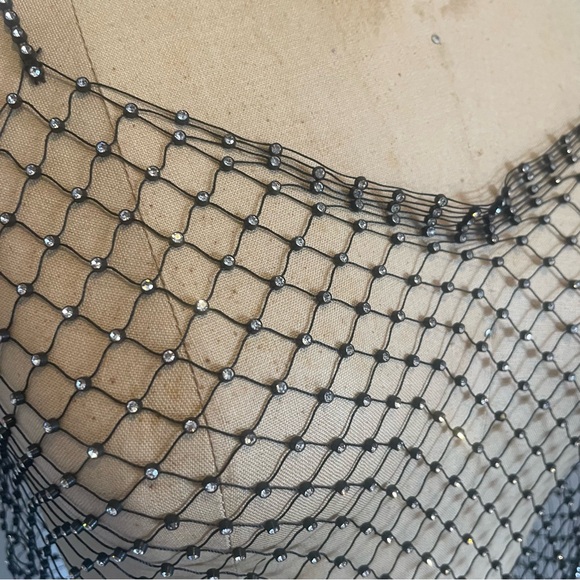 Lucy Paris- NWT SZ M Black Rhinestones Mesh Tank - Picture 4 of 10